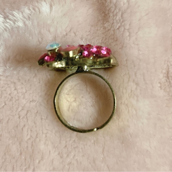 Hello Kitty Bronze Gold Pink Crystal Adjustable Ring - NWOT - Picture 4 of 6